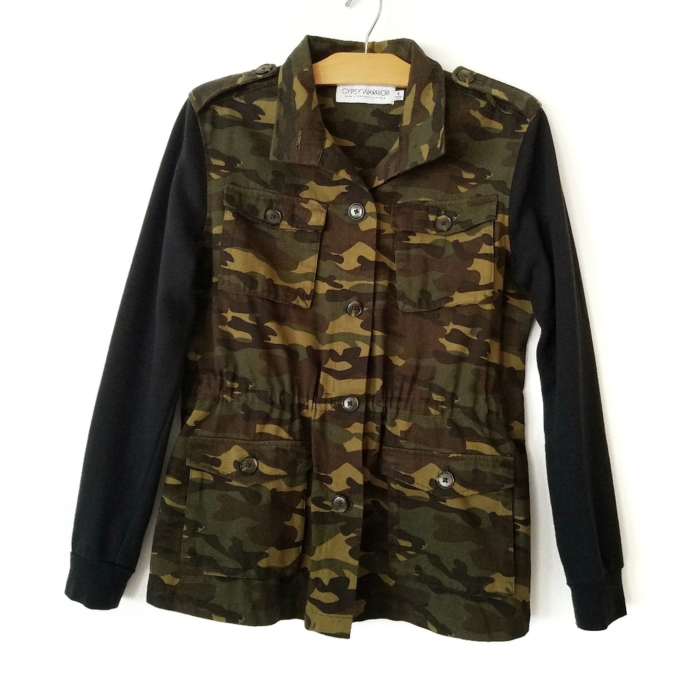 Gypsy Warrior camouflage army utility jacket Button Front